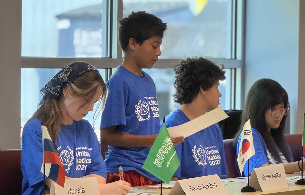 Student excercising their voice at Model UN conference in the Bancroft School Middle School.