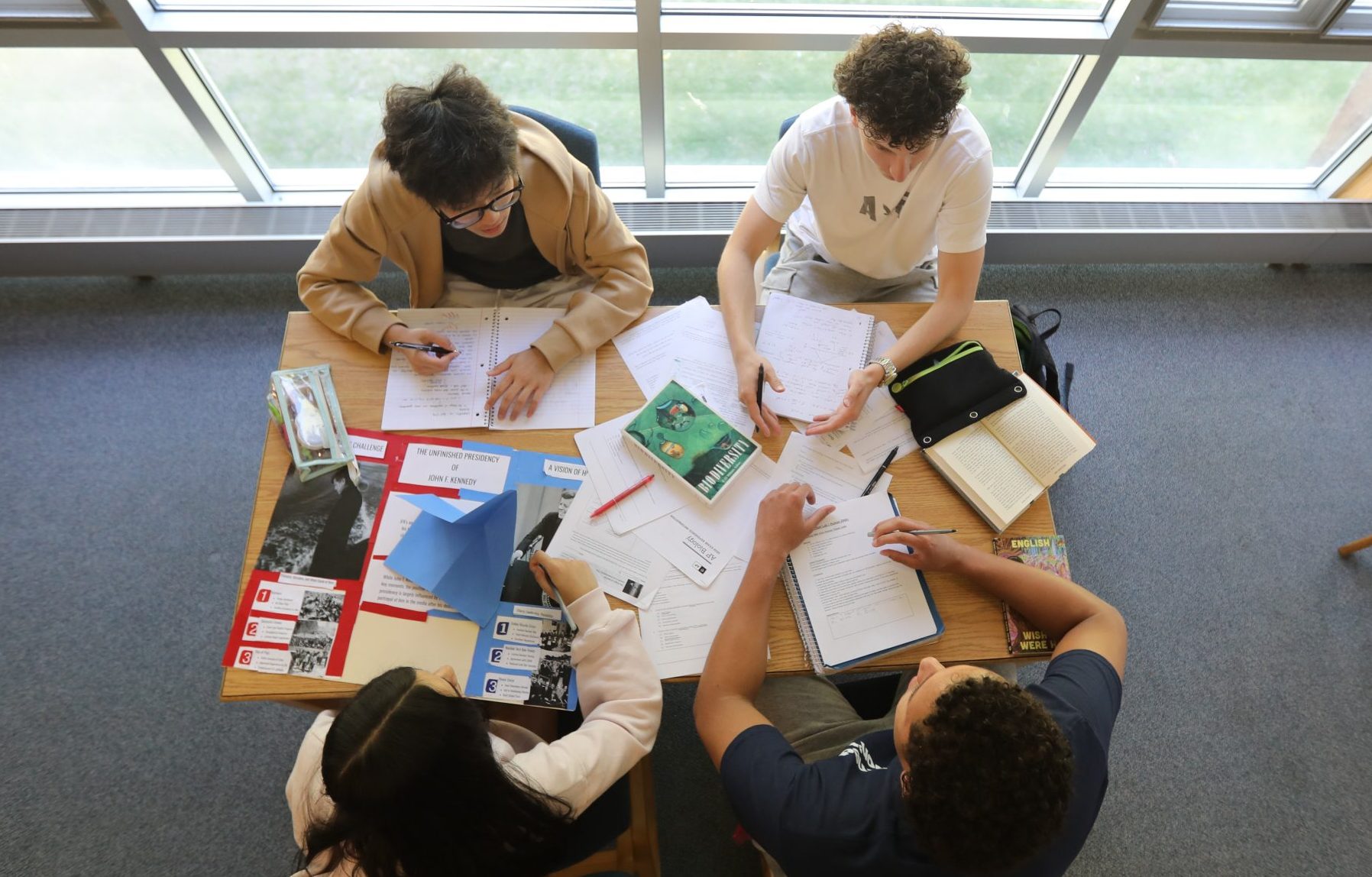 Upper School students at Bancroft School studying in the library.