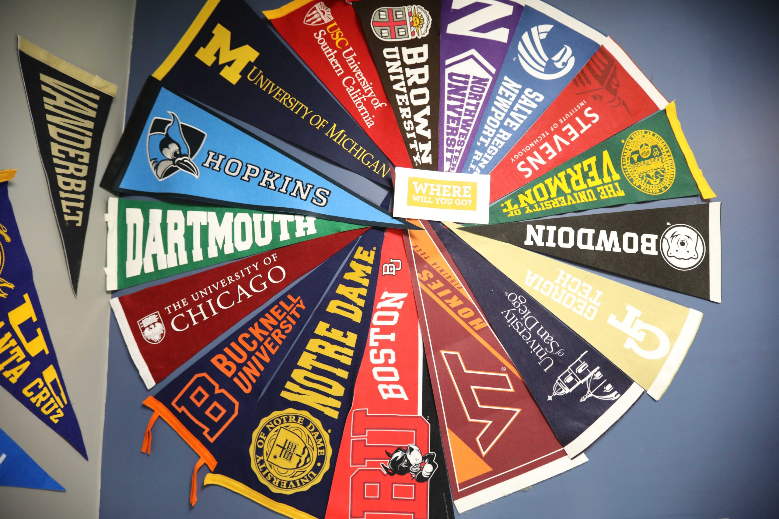 Collage of college pennants.