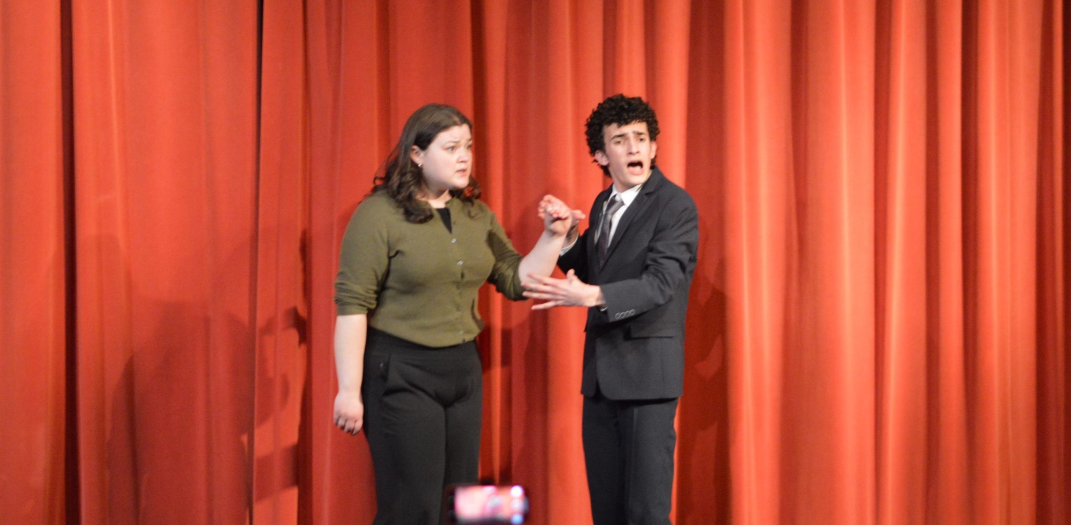 Two bancroft School speech team students rehearse for a tournament.