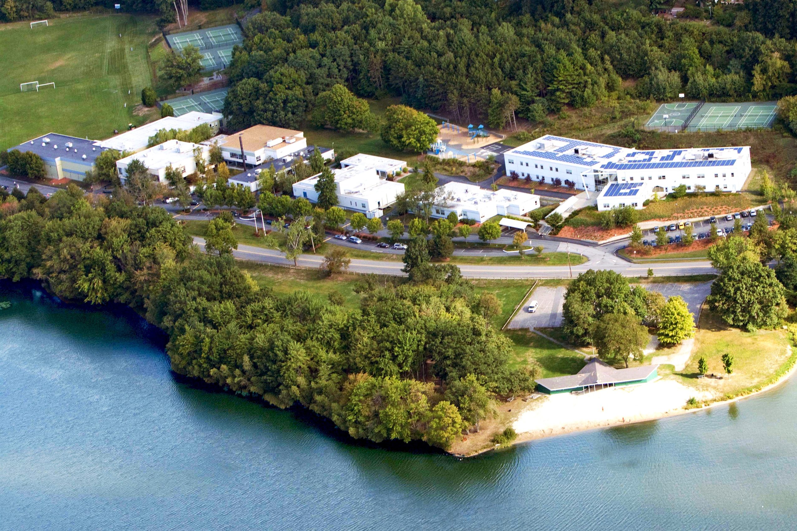 Aerial view of Bancroft School Worcester, MA from Indian Lake.