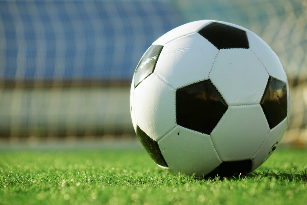 Soccer ball on turf.