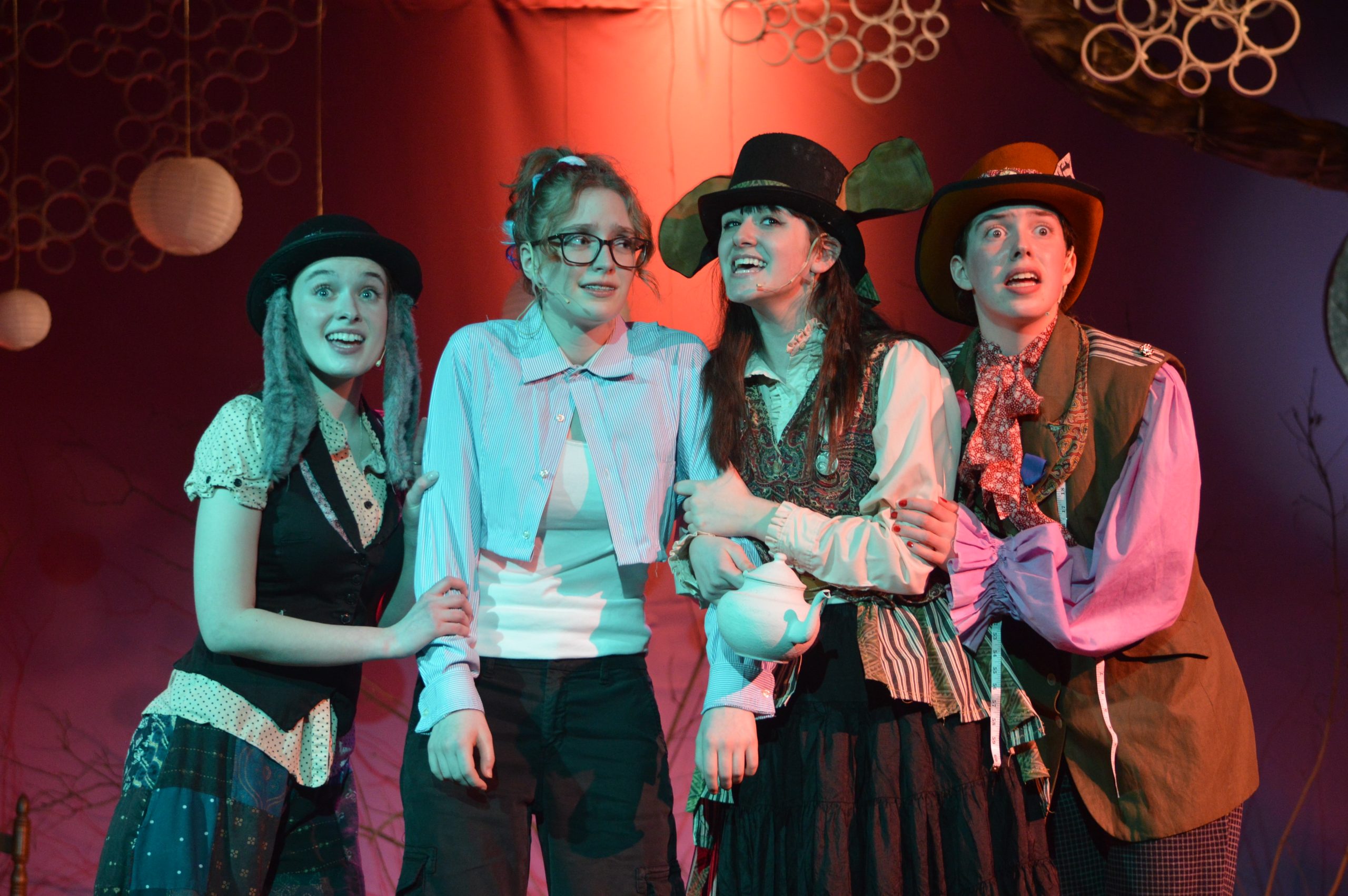 Students in the Upper School at Bancroft School in a production, on stage in Worcester, MA.