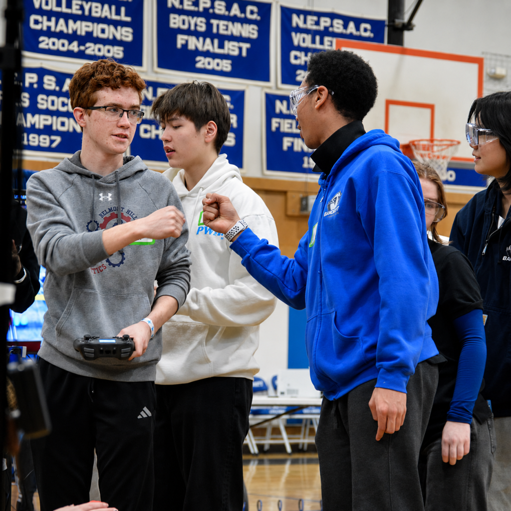 Students in a robotics competition.